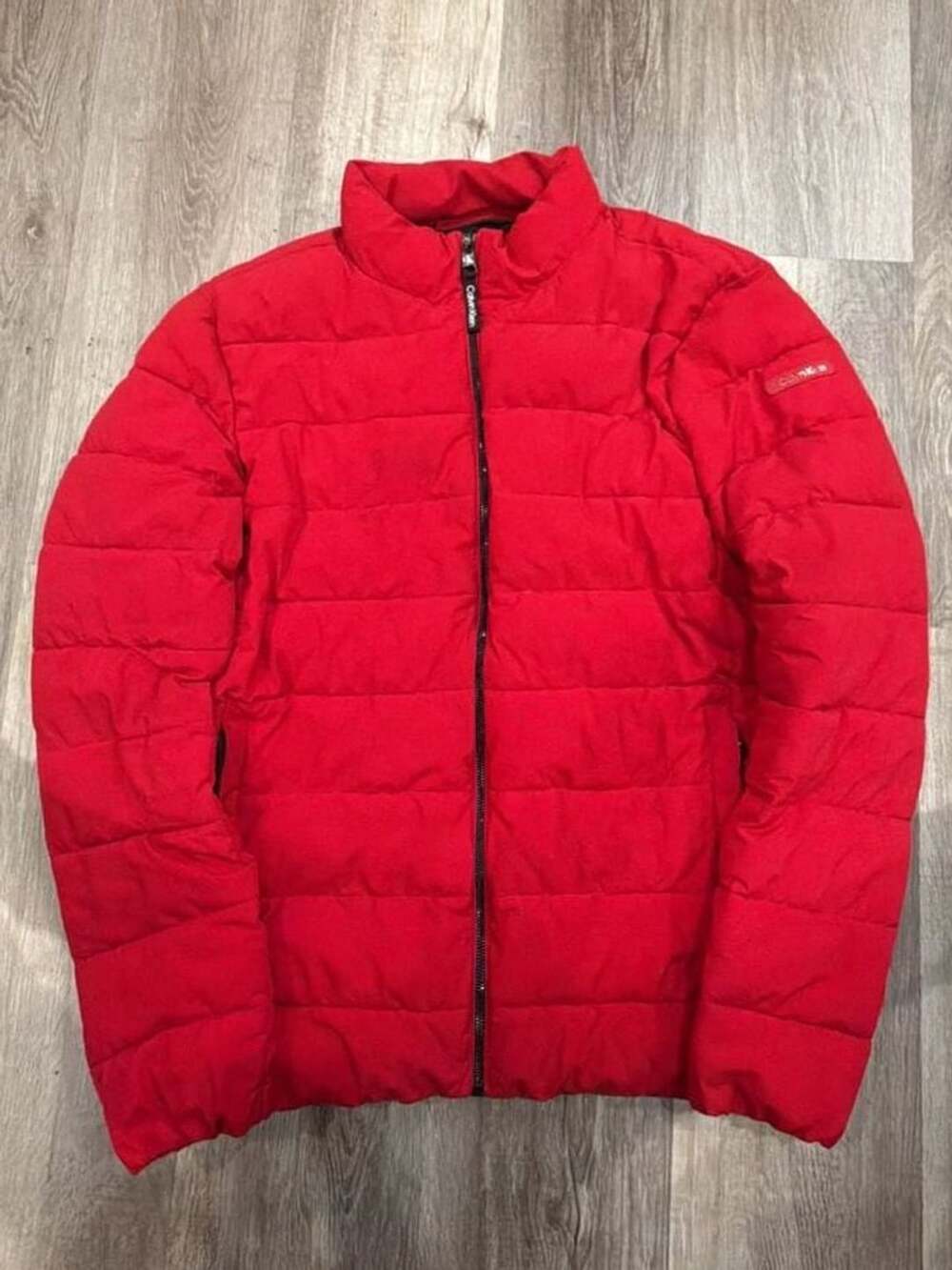 Calvin Klein Puffer Jacket Size M Red Quilted Stand Collar